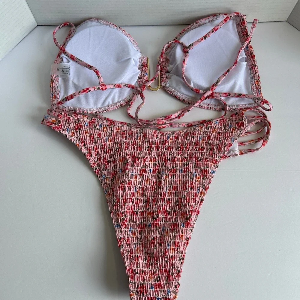 2 Piece Pink Floral Bikini Set Swimwear Size‎ L